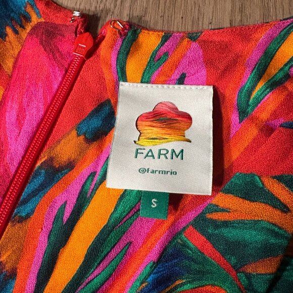 Farm Rio Belted Floral Maxi Dress size S small red pink v-neck puff sleeve - Picture 9 of 12